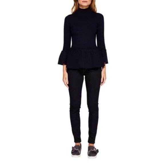 Ted Baker Lislie Pleated Peplum Sweater Navy Size TED 0/ US 2 - Picture 2 of 7